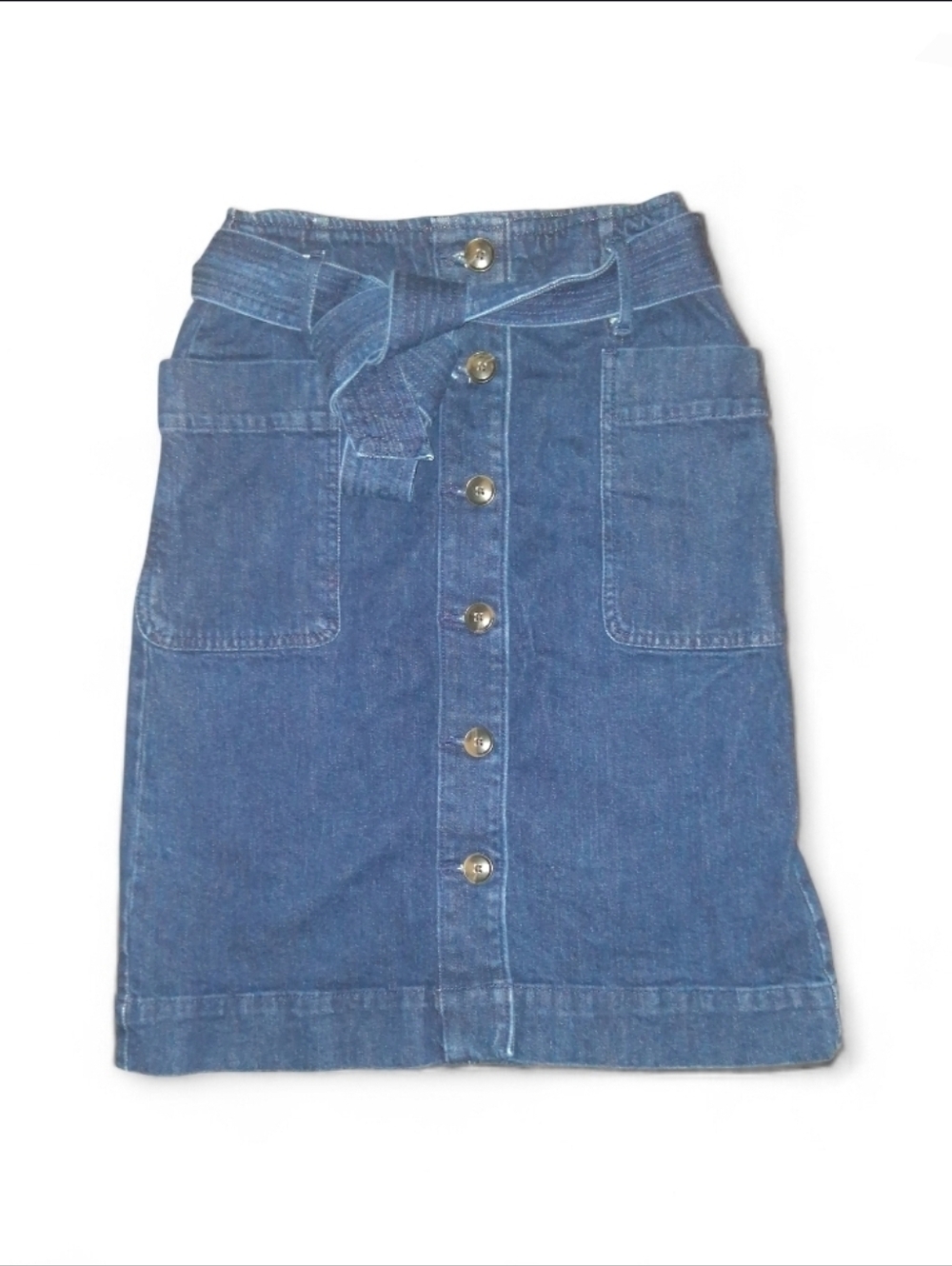 LOFT Denim Button-Front Midi Skirt in Blue sz 00